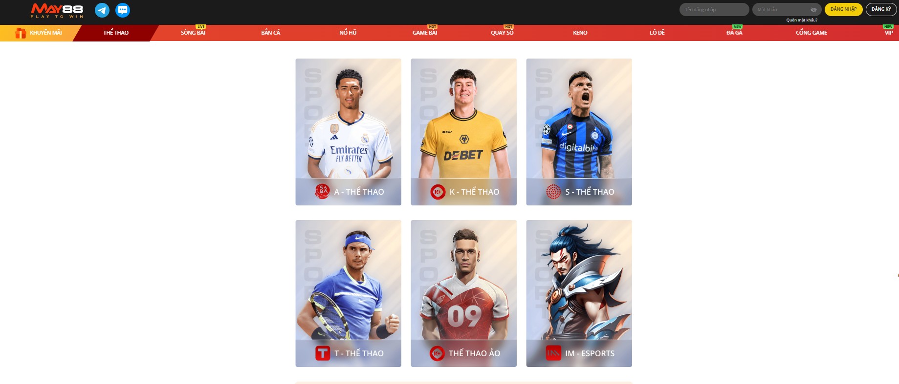 Các sảnh cược thể thao trực tuyến nổi bật tại nhà cái May88