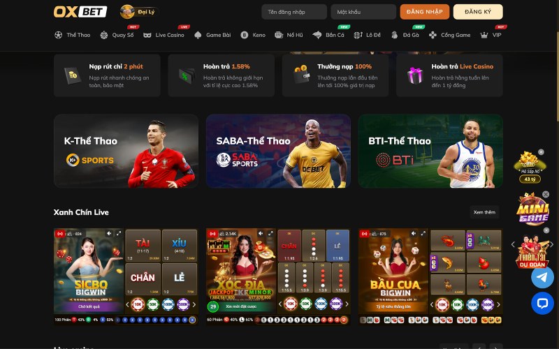 Kho game OXBET rất chất lượng và phong phú 